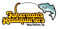 A yellow and white logo of a fish on the hook.