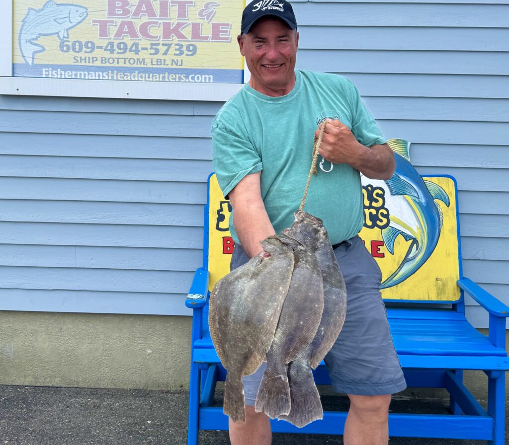 Steve George caught his limit+ of good size fluke off the LBI surf. May is a great time to fish for fluke off the Long Beach Island beaches.