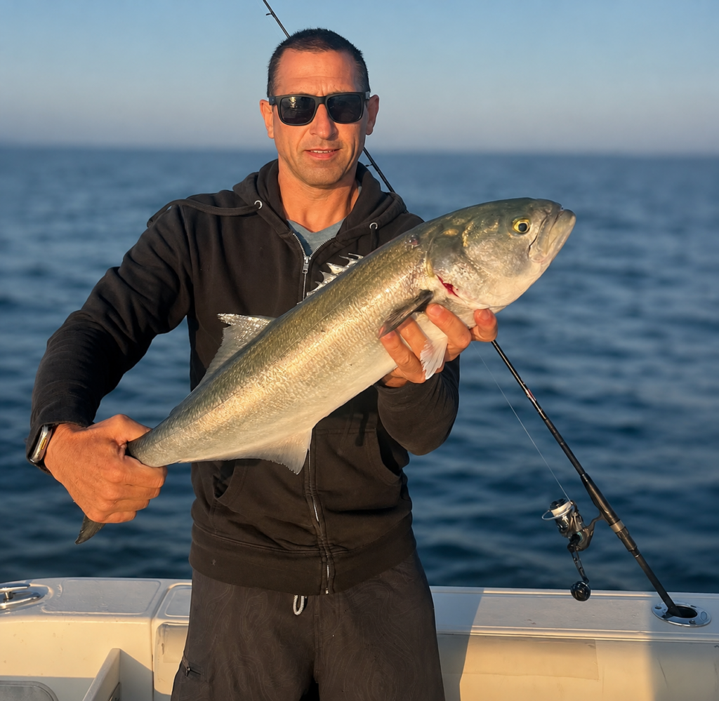 Dave Werner caught this god size bluefish on a popper. We all love catching bluefish on top water don't we?